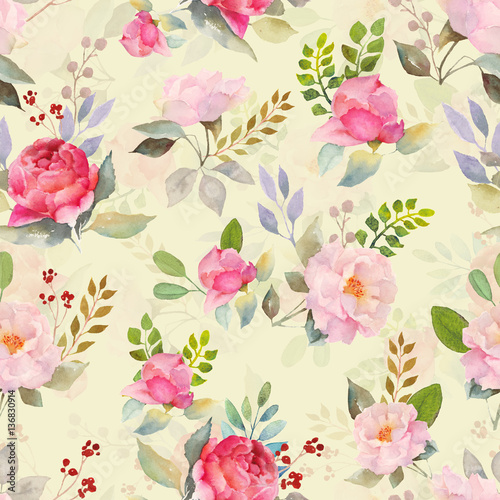 Watercolor roses floral pattern