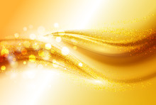 Smooth Light Gold Waves Lines And Lens Flares Vector Abstract Background.