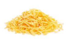 Heap Of Grated Cheese Isolated On A White Background