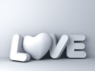 Aufkleber - 3d love word concept with heart on white background with shadow, valentines day background 3D rendering