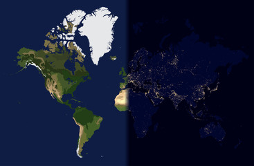 night in the east, day in the west, world map vector illustration