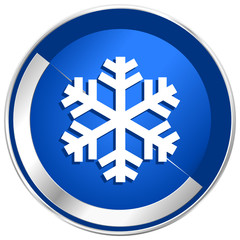 Poster - Snow blue round glossy vector web icon. Circle modern design chrome metal border abstract sign for smartphone applications