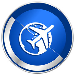 Poster - Travel blue silver metallic web and smartphone vector icon isolated on white background
