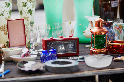 Stampe Old French alarm clock on flea market in Paris