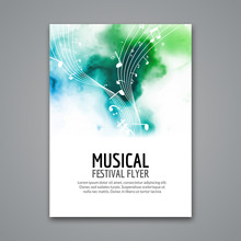 Colorful Vector Music Festival Concert Template Flyer. Musical Flyer Design Poster With Notes