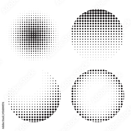 Set of circle halftone texture for graphic design. Vector illust