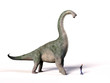 comparison of the size of an adult Brachiosaurus altithorax from the Late Jurassic and a 1.8m human (Homo sapiens), 3d illustration