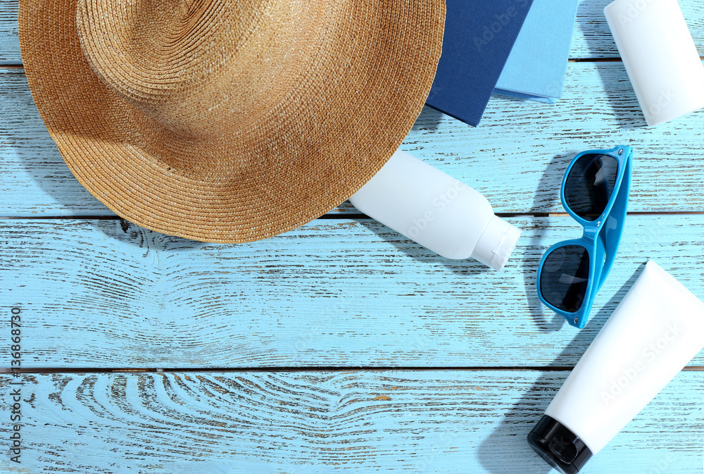 Set for reading at beach. Summer holidays concept