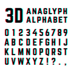 Leinwandbilder - Tv distortion 3D effect stereoscopic, anaglyph alphabet and numbers