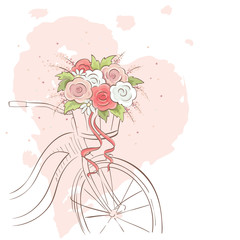 Bicycle for the bride / Vector illustration, wedding invitation, valentine card