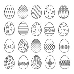 Wall Mural - Happy easter eggs thin line vector icons on white background