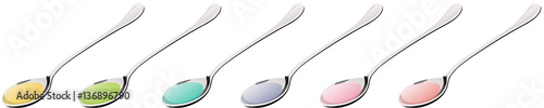 Fotomural Different colors cough syrup in a spoon