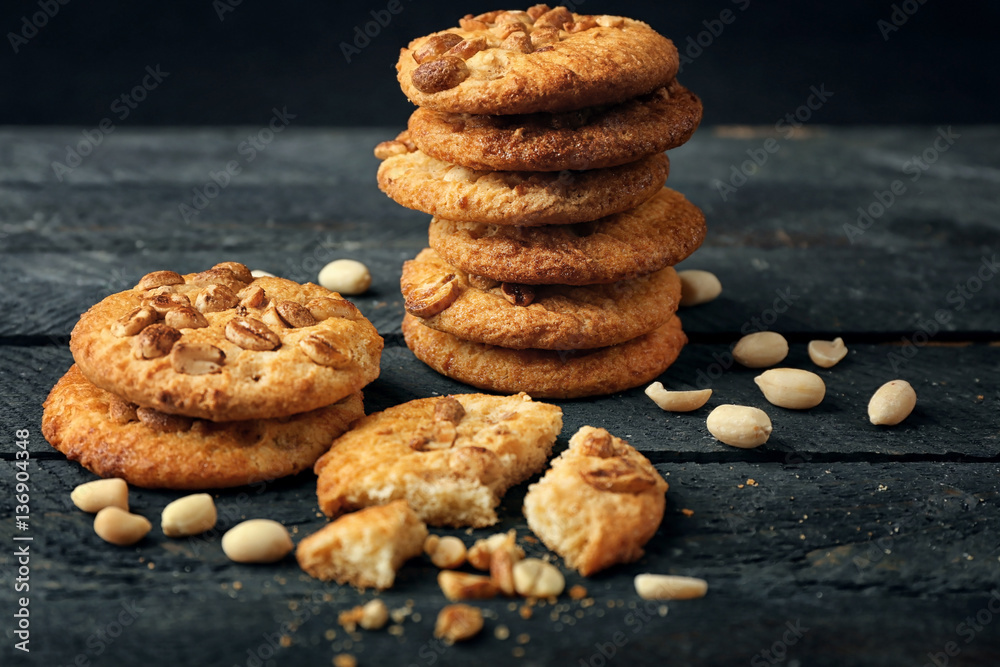 Peanut cookies on wooden table