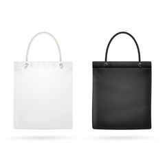 Wall Mural - Realistic White and Black Template Blank Fabric Cloth Tote Bag. Vector