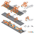 © vadymg - Sea container terminal. Ship-to-shore, and storage containers zone, which is represented the work rtg and sts cranes and related equipment, terminal tractors and container handler, isometric icon set