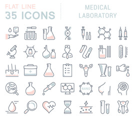 Wall Mural - set vector flat line icons medical laboratory