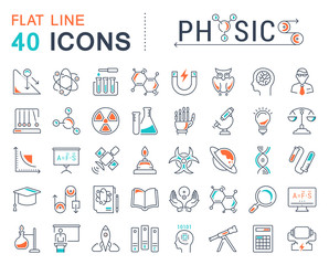 Wall Mural - set vector flat line icons physic