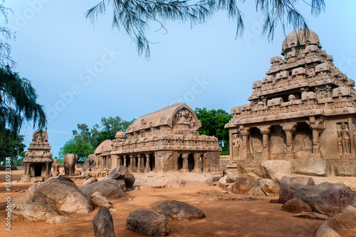 Fotografie, Obraz Pancha Rathas monument complex at Mahabalipuram, India