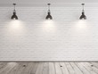 brick wall room with hanging lamps and wood floor