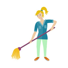 Wall Mural - Female Worker of Cleaning Company with Broom.