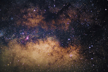 Wall Mural - Close up center of the Milky way galaxy with stars and space dust in the universe, Long exposure photograph, with grain.