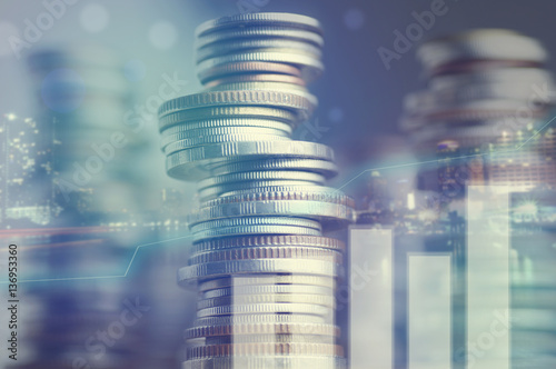 Fotomural finance and capital banking concept with night city and graph