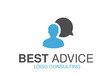 © Rena Design - Vector blue grey brand for consulting agency, best advice. Logo design with symbol of speech bubble and man.