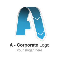 Poster - Vector original font alphabet. Letter A, corporate logo design, paper blue icon, origami