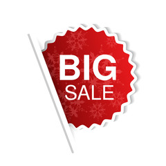 Poster - Vector rounded sticker, red label with snowflake symbols. Offer - Big Sale.