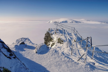 Canvas Print - Schneekoppe Aussicht im Winter - view from mountain Sniezka in winter