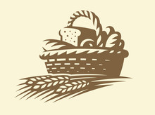 Bread Basket Icon - Vector Illustration. Bakery Emblem Design On White Background