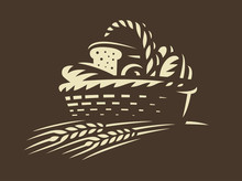 Bread Basket Icon - Vector Illustration. Bakery Emblem Design On Dark Background