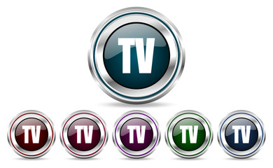 Aufkleber - Tv silver metallic web and mobile phone set of vector icons isolated on white background in eps 10.