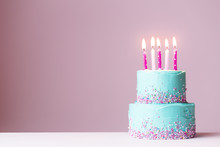 Birthday Cake With Pink Candles