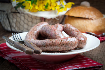 Wall Mural - Homemade white sausage out pigs meat.