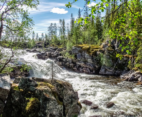 Waterfall at the E6 between Trondheim and Mo i Rana, Nordland, N