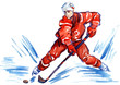 Athlete hockey player skating with puck at high speed, hand painted watercolor illustration
