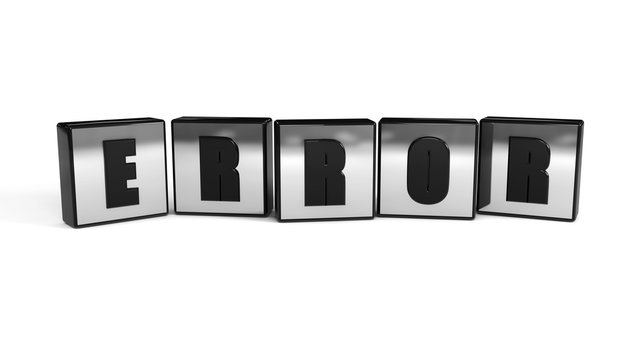 Error concept metal cube text 3d render