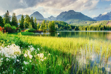 Majestic Mountain Lake In National Park High Tatra. Strbske Ples