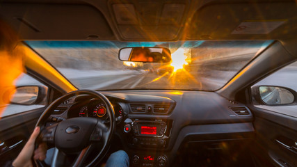 Canvas Print - day city road view from inside car