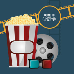 Wall Mural - going to cinema pop corn 3d glasses film strip vector illustration eps 10