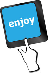 Poster - enjoy word on keyboard key, notebook computer button