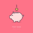 Piggy bank simple vector illustration in flat linework style 