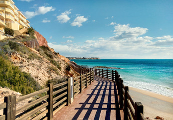 Poster - Wooden boardwalk in Dehesa de Campoamor. Spain