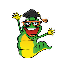Caterpillar Character With Graduation Hat