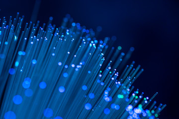 Fiber optics in blue, close up with bokeh