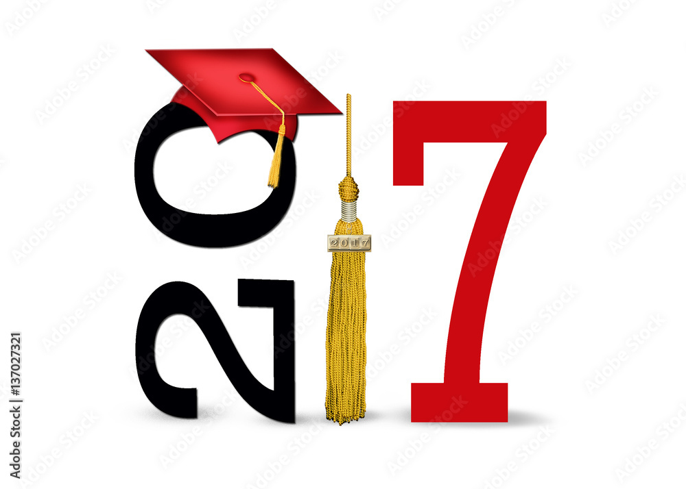 red graduation cap with gold tassel on white for class of 2017 Stock ...