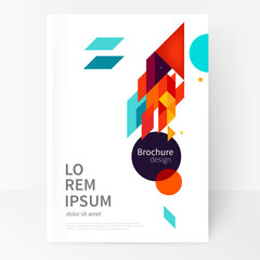 Brochure, leaflet, flyer, cover template. Minimalistic design, creative concept, modern diagonal abstract background Geometric element. Blue,yellow and red diagonal lines & triangles.