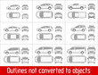 car sedan and suv and van all view drawing outlines not converted to objects