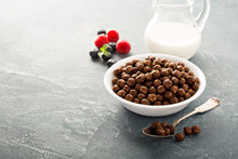 Chocolate Cereals In A White Bowl